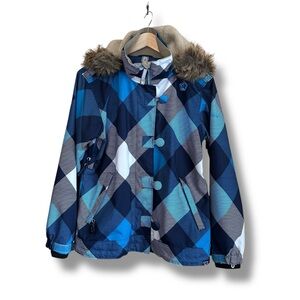 Sessions Supreme Women’s Blue Plaid Ski Jacket Waterproof Insulated Sz S
